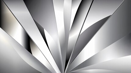 Abstract Grey and White Geometric Background with Radial Lines and Shiny Metallic Texture