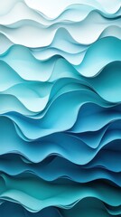 Fototapeta premium Mesmerizing Abstract Digital Waves in Ethereal Shades of Aquatic Blue A captivating and soothing 3D rendered visualization of undulating flowing patterns in a harmonious gradient of turquoise teal