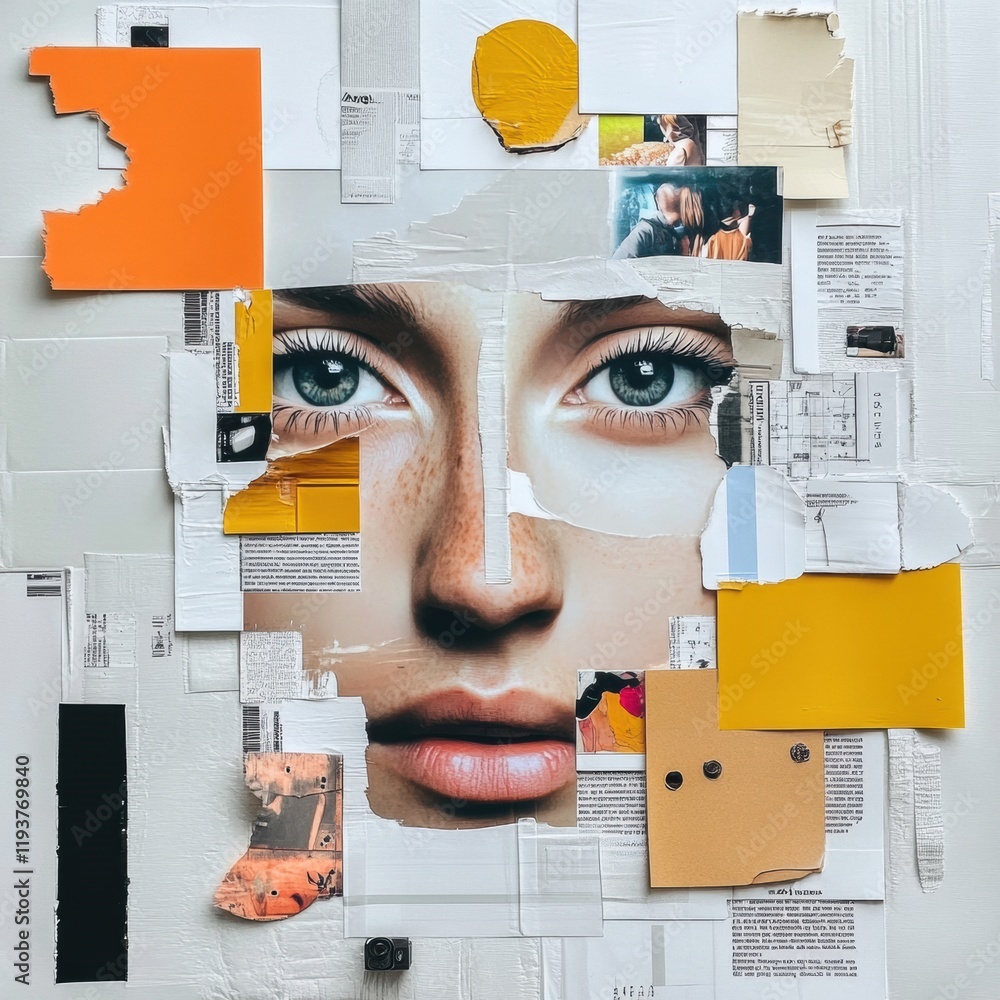 Aufkleber creative collage showcasing a blend of artistic elements and thoughtful quotes in a modern aesthetic