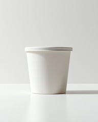 Tall white paper container with lid in soft light.
