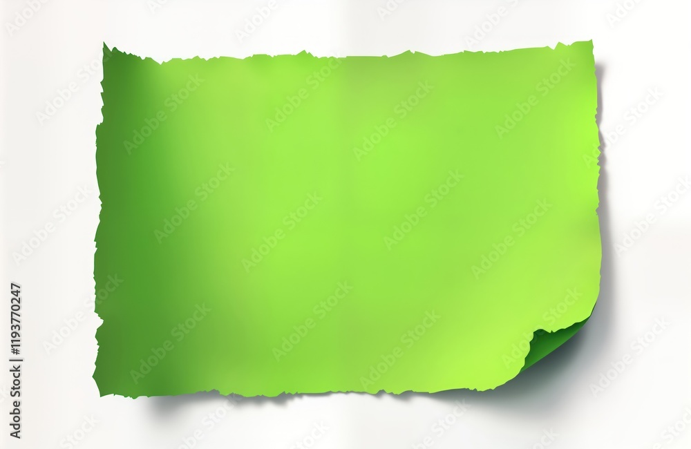 Poster bright lime green paper ripped torn piece on transparent background. blank empty sheet of paper. des