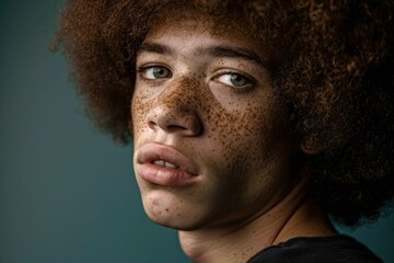 Obraz premium Confident young man embraces natural beauty in studio portrait.
