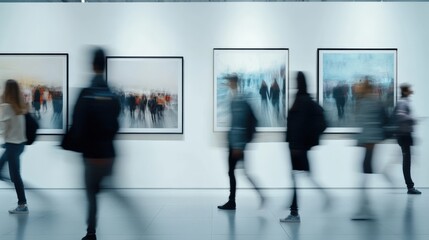Modern Exhibition Art Gallery With Abstract Paintings