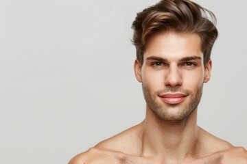 Naklejka premium Male beauty and skin care portrait in isolated white background
