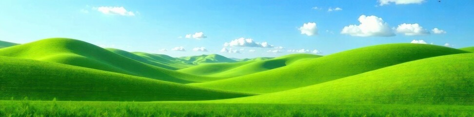 Obraz premium Rolling hills, vibrant green against a clear blue sky, agriculture, idyllic, hills