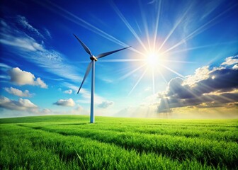 Fototapeta premium Sustainable Energy: Wind Turbine in Lush Green Field - Eco-Friendly Power Generation