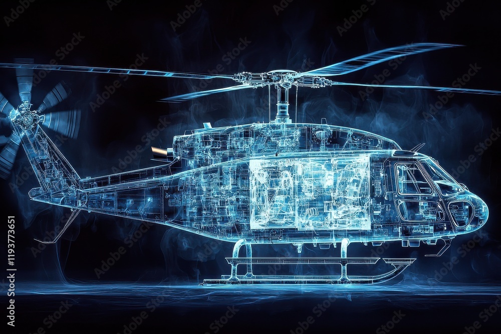 Poster digital x-ray visualization of helicopter mechanics and structure