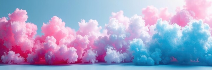 Naklejka premium Soft pink and blue cotton candy strands suspended in air , cotton candy, treats, sweet