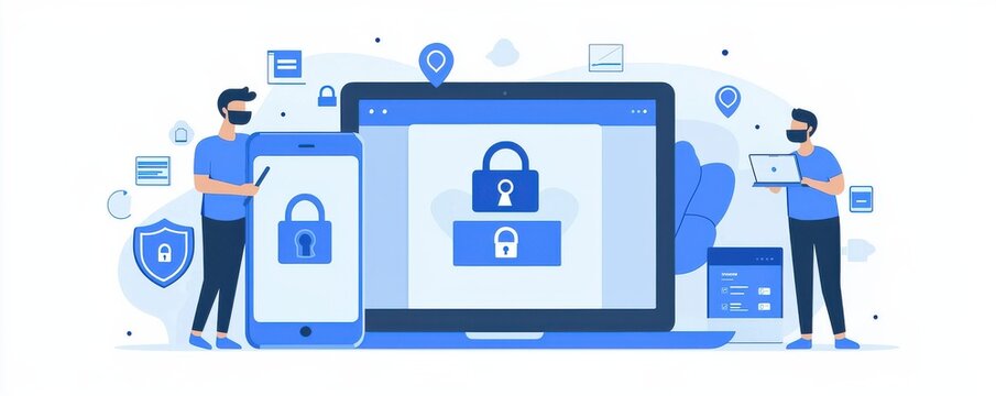 Modern digital security illustrated with smartphone and laptop usage