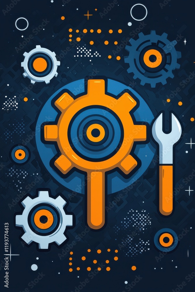 Poster illustration of computer with abstract networked interface