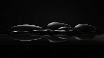Abstract Black Stones on Dark Water Reflection Minimalist Zen Spa Still Life