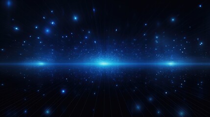 Dark Blue Abstract Science Background with Sparkling Blue Light Particles and Areas with Deep Depths - Particle Formation into Lines and Grids