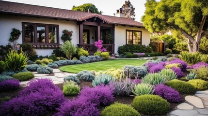 Obraz premium Drought Tolerant California Home Landscape Design with Native Plants for Garden and Backyard