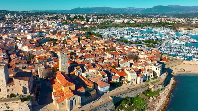 Antibes resort on French Riviera, Cote d Azur, France, aerial view of Antibes town in the south of France, French Riviera drone view