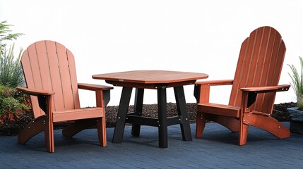 Rustic Brown A-Frame Adirondack Chairs with Square Patio Table Set