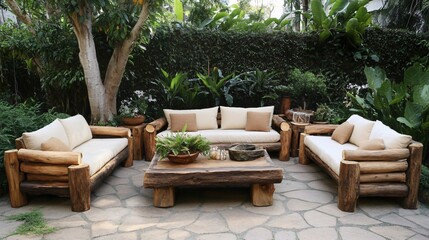 Rustic Log Sofa Set Outdoor Patio Garden Furniture