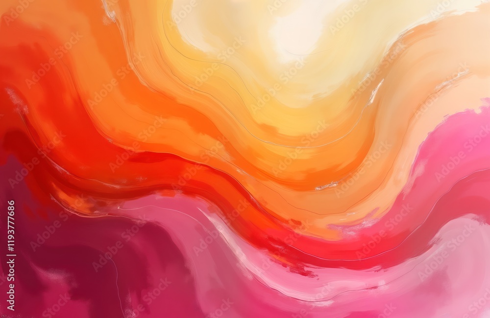 Poster abstract art piece with flowing orange, pink colors. vibrant hues create wavy patterns. brushstrokes