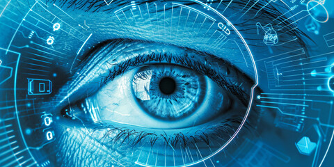 High-tech eye with digital interface overlay, Futuristic vision and biometric technology concept