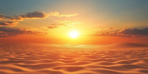 Obraz premium A vivid sunset casting golden hues across soft rippled sand on a deserted beach