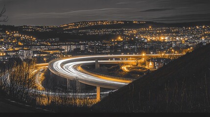 Fototapeta premium Night City Highway Overpass Lights Trails
