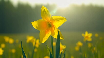 A single golden daffodil glowing in spring sunlight, symbolizing St. David's Day in Wales