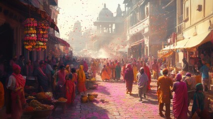 Artistic Depiction Of Holi Celebration