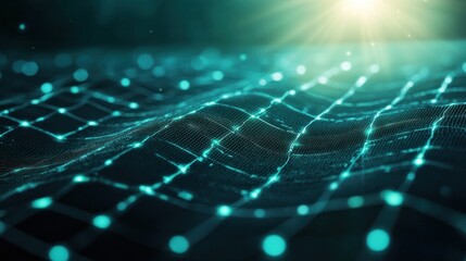 Glowing Digital Network Visualization   Abstract Data Connectivity Concept with Geometric Shapes Polygons and Futuristic Techno Design