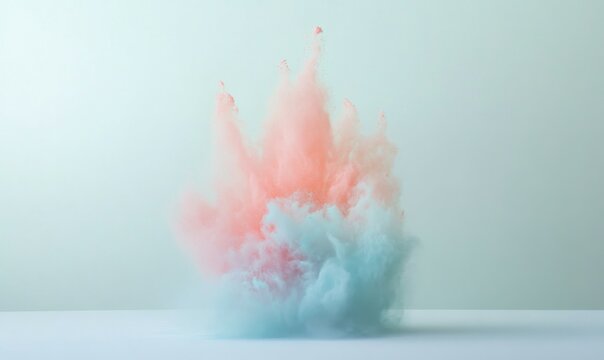 A colorful explosive burst of powder on a clean and minimalist white surface, colorful blast, artful design