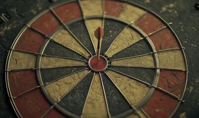 A Close-up of a Vintage Dartboard with a Single Dart in the Center Bullseye