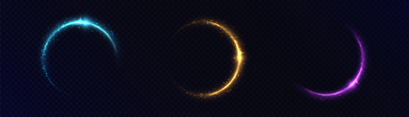 Solar eclipse effect. Space sunrise. Sunrise with rays and glare. Vector on transparent background.