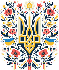 vector image, coat of arms of ukraine, trident, patterns, high quality, detailed, intricate, unique, modern, contemporary, visual art, fine art, emblem, national symbol, ukrainian, cultural heritage, 