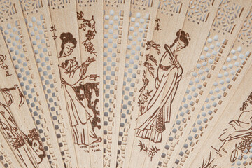 Open folding chinese fan, close up view