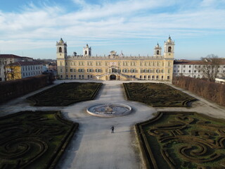 Veduta aerea del Palazzo Ducale di Colorno a Parma e dei suoi giardini, noto anche come Reggia di Colorno, è un edificio nel territorio di Colorno (provincia di Parma), Emilia Romagna, Italia