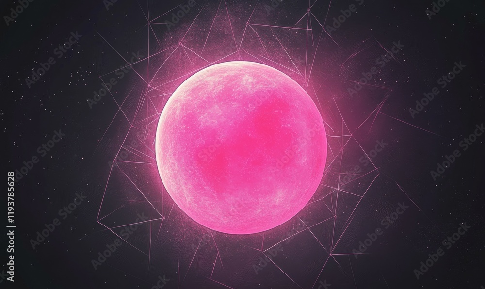Poster a glowing pink circle centered on a dark featureless background with subtle geometric patterns, mode