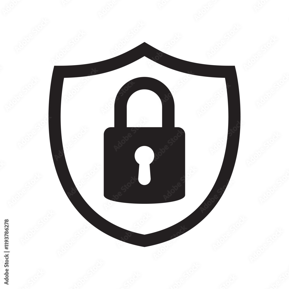 Poster shield security with lock icon. protection, safety, password security icon. firewall access privacy 