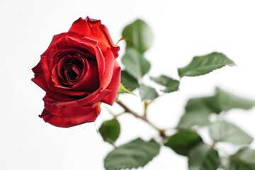 Red rose on white background.