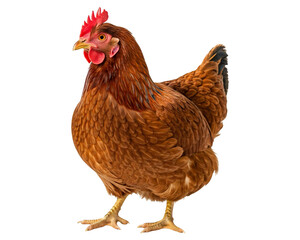 Fototapeta premium A full-body portrait of a brown chicken, isolated on a bright white background