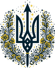vector image, coat of arms of ukraine, trident, patterns, high quality, detailed, intricate, unique, modern, contemporary, visual art, fine art, emblem, national symbol, ukrainian, cultural heritage, 