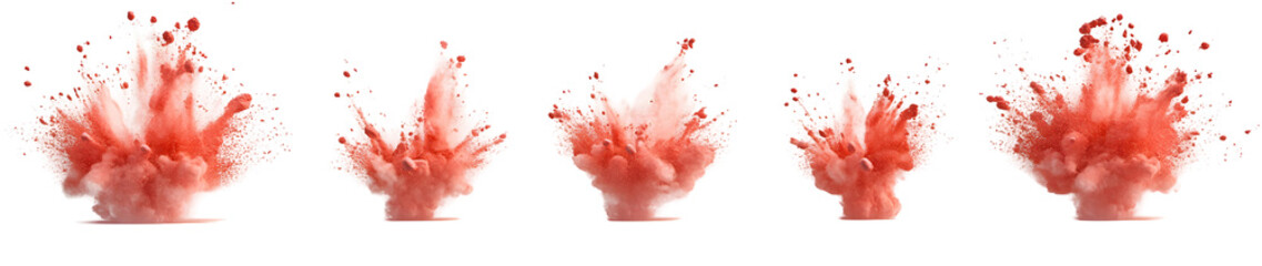 Red Powder Explosions, Isolated on White Background, Perfect for Graphic Design Projects.