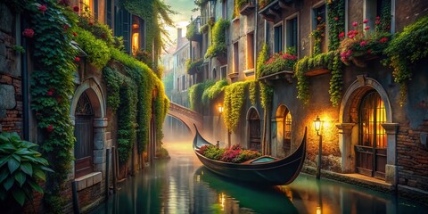 Fototapeta premium Venetian Gondola on a Narrow Canal - Urban Exploration Photography