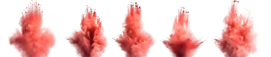 Red Powder Explosions Isolated on White Background, Perfect for Graphic Design Projects.