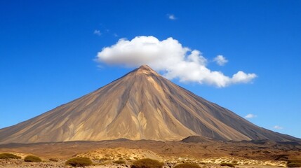 Majestic Volcano Peak Under a Fluffy Cloud Dramatic Landscape Photography