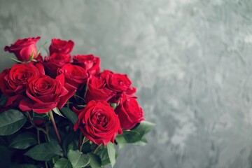 Red roses bouquet with free space for text