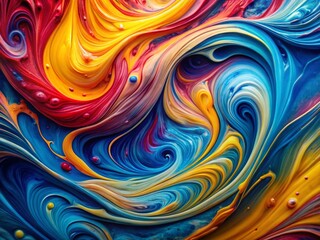 Vibrant Abstract Swirl Painting: Blue, Yellow, Pink, Red  Artistic Canvas Texture