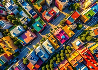 Fototapeta premium Vibrant Aerial Cityscape: Abstract Geometric Patterns in Colorful Buildings