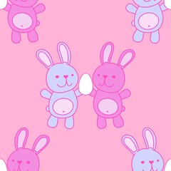 Easter rabbits seamless spring animals and eggs pattern for wrapping paper and fabrics