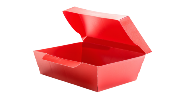 An empty red carton box for French fries, isolated on a white background