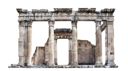 Ancient historical ruins isolated on white background