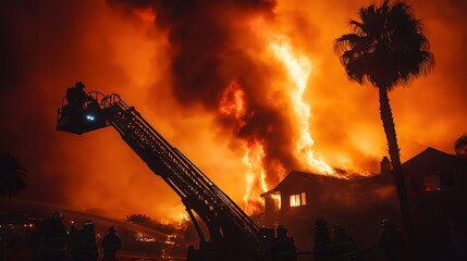 Fierce Nighttime House Fire Illuminates the Sky as Firefighters Battle the Blaze and Neighbors Watch Helplessly Amidst Chaos and Destruction
