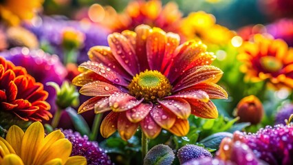 Vibrant Macro Flower Bed Blooms: Close-Up Detail of Colorful Garden Flowers